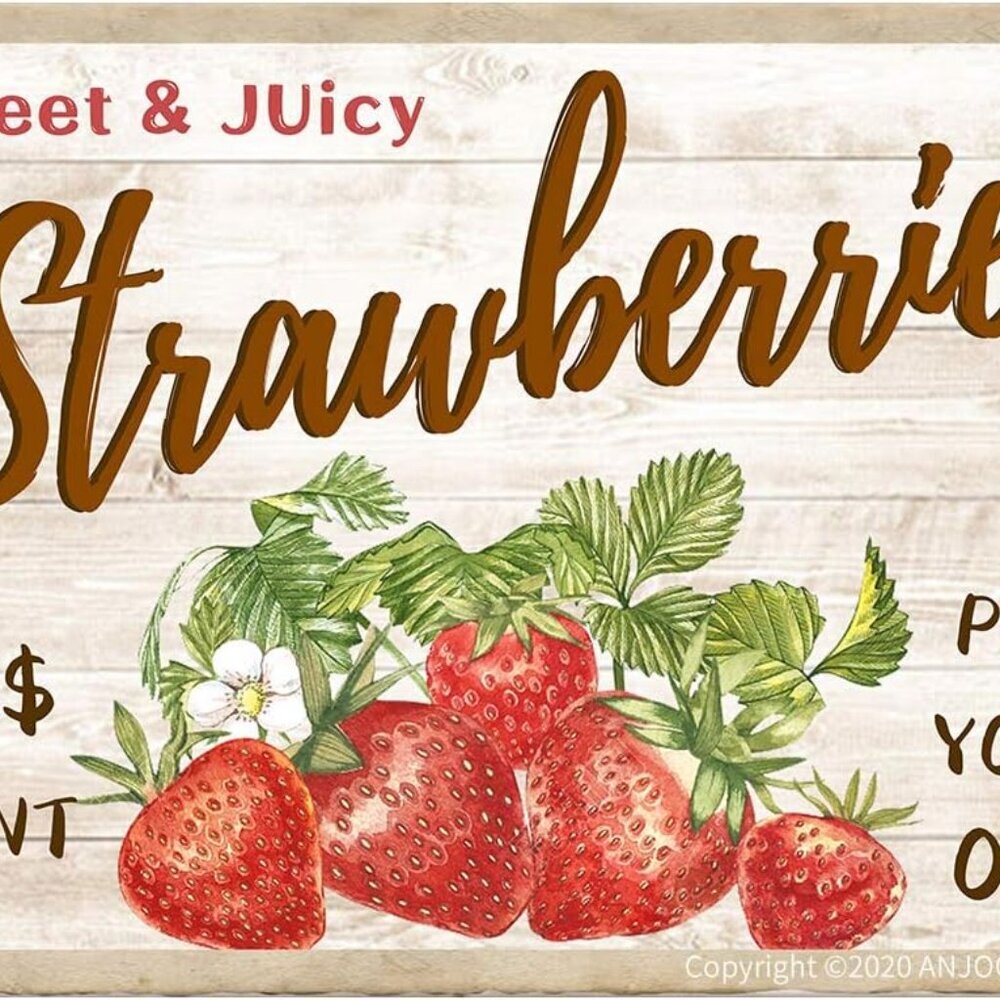 Sweet Juicy Strawberries Pick Your Own - Tin Sign Vintage Metal Funny Wall Art D